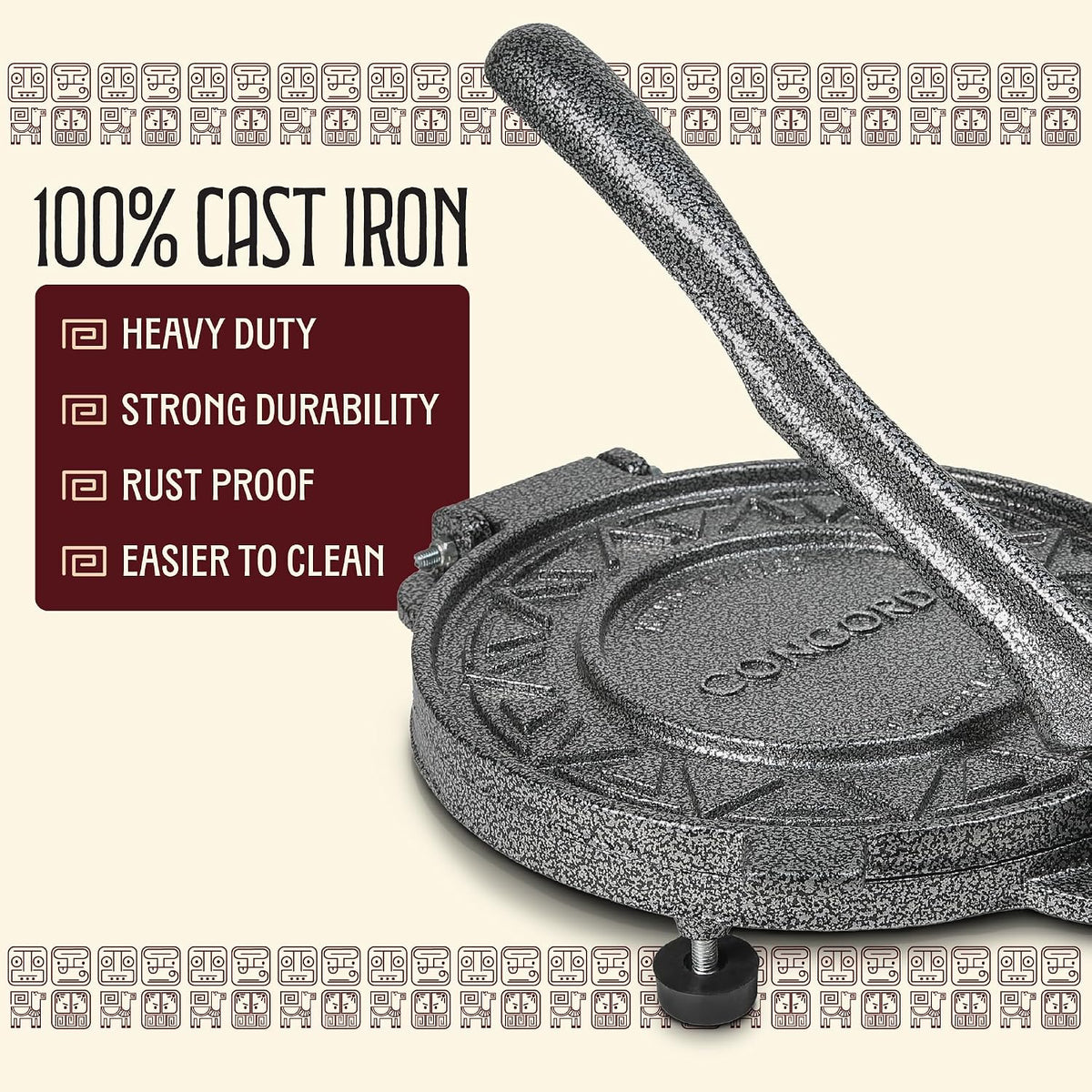 Cast Iron Heavy Duty Tortilla Press (Version 2.0). Commercial Grade Pataconera Presser. Perfect Maker for Flour or