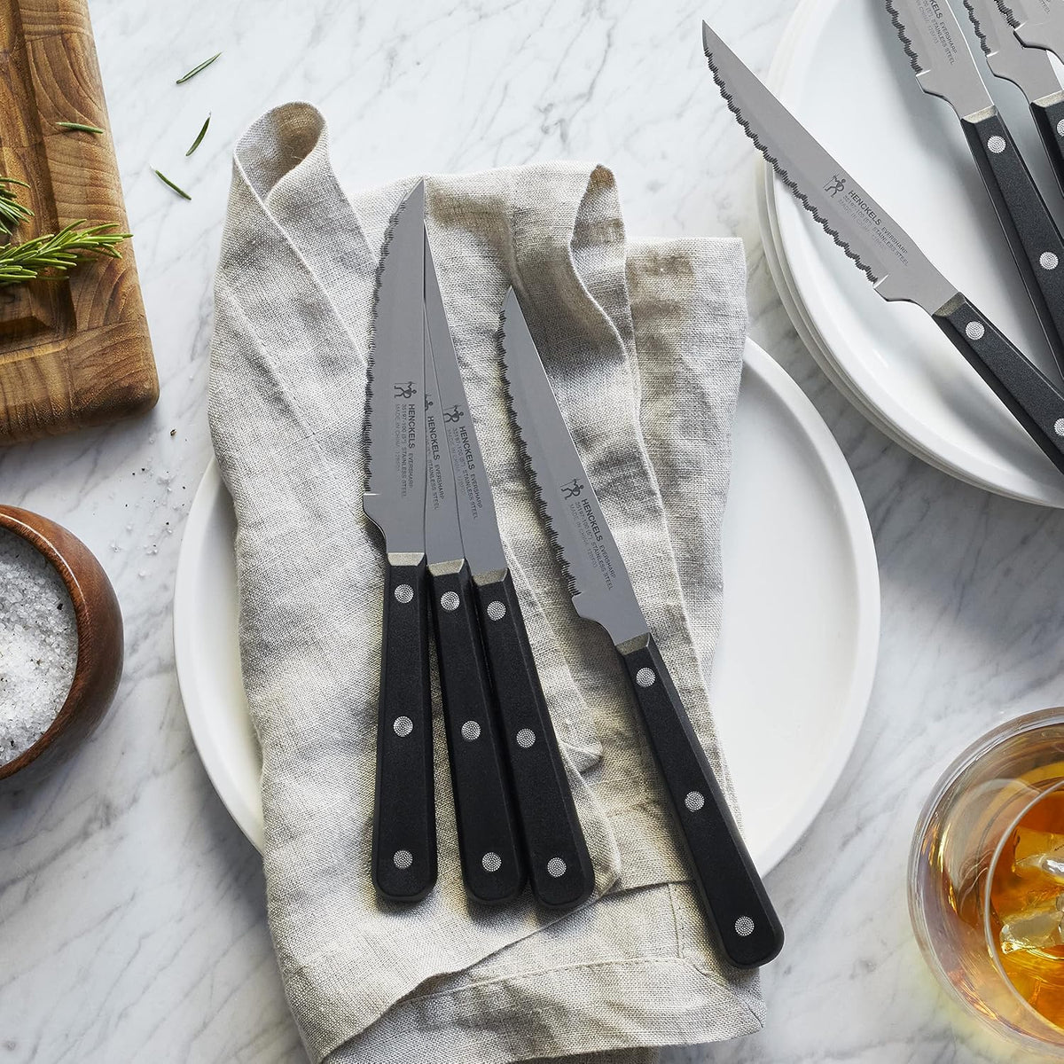 Razor-Sharp Steak Knives Set of 8, German Engineered, Black Handle