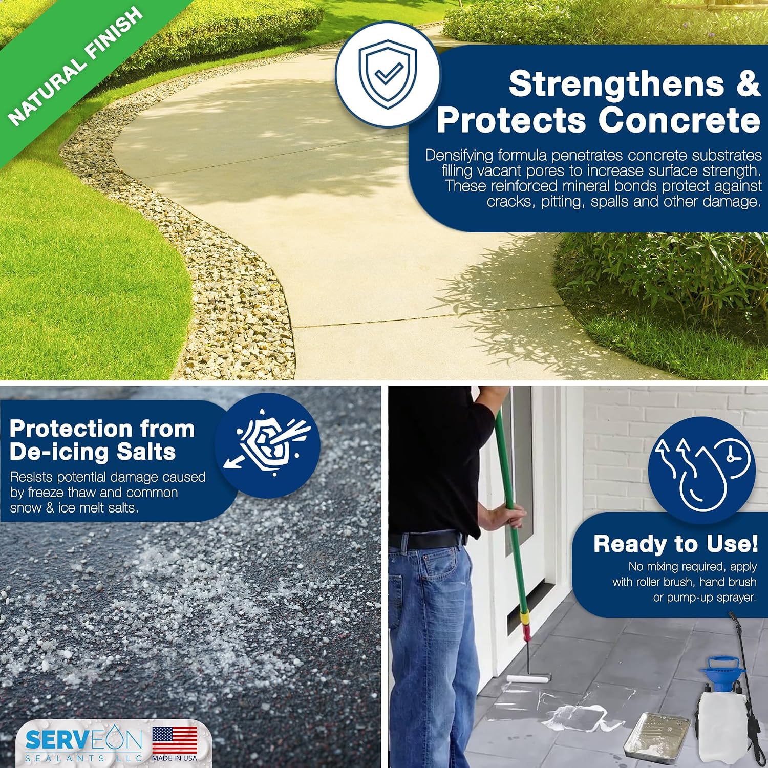 Concrete Driveway Sealer Densifier (Clear Natural Finish) 1 Qt | Serveon Sealants Commercial Grade Outdoor Indoor