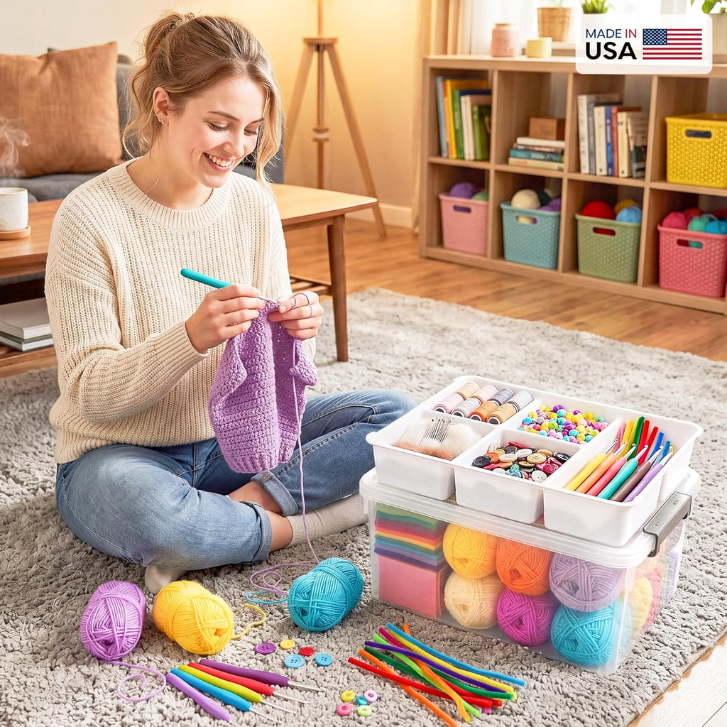 17 QT Plastic Storage Box with Removable Tray Craft Organizers and Storage Clear Storage Container for Organizing