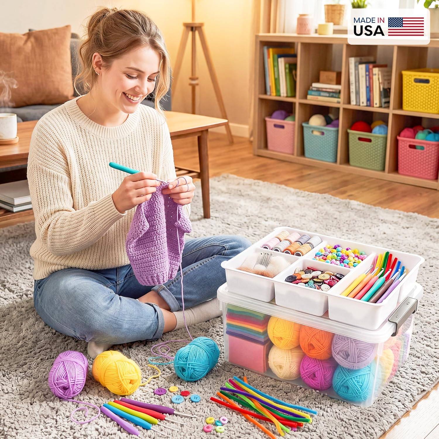 17 QT Plastic Storage Box with Removable Tray Craft Organizers and Storage Clear Storage Container for Organizing