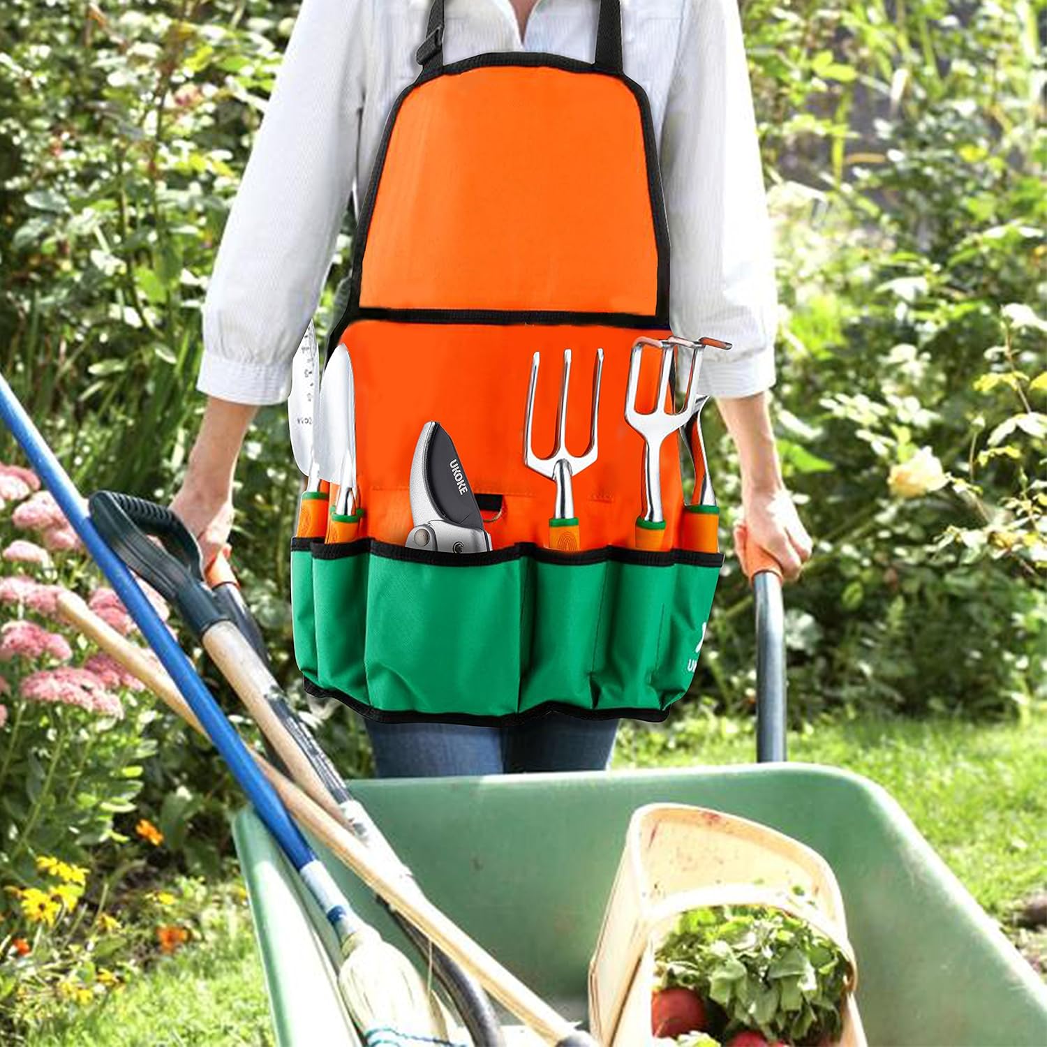 Garden Tool Set, 12 Piece Aluminum Hand Tool Kit, Garden Canvas Apron with Storage Pocket, Outdoor Tool, Heavy Duty
