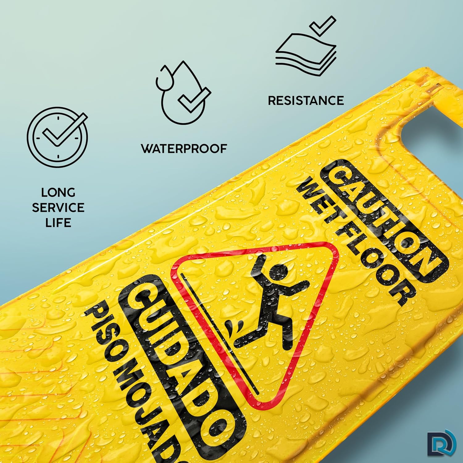 Caution Wet Floor Sign, 24 Inch Folding A Frame, Bilingual, 2 Pack | Bright Yellow Double Sided Warning Sign for