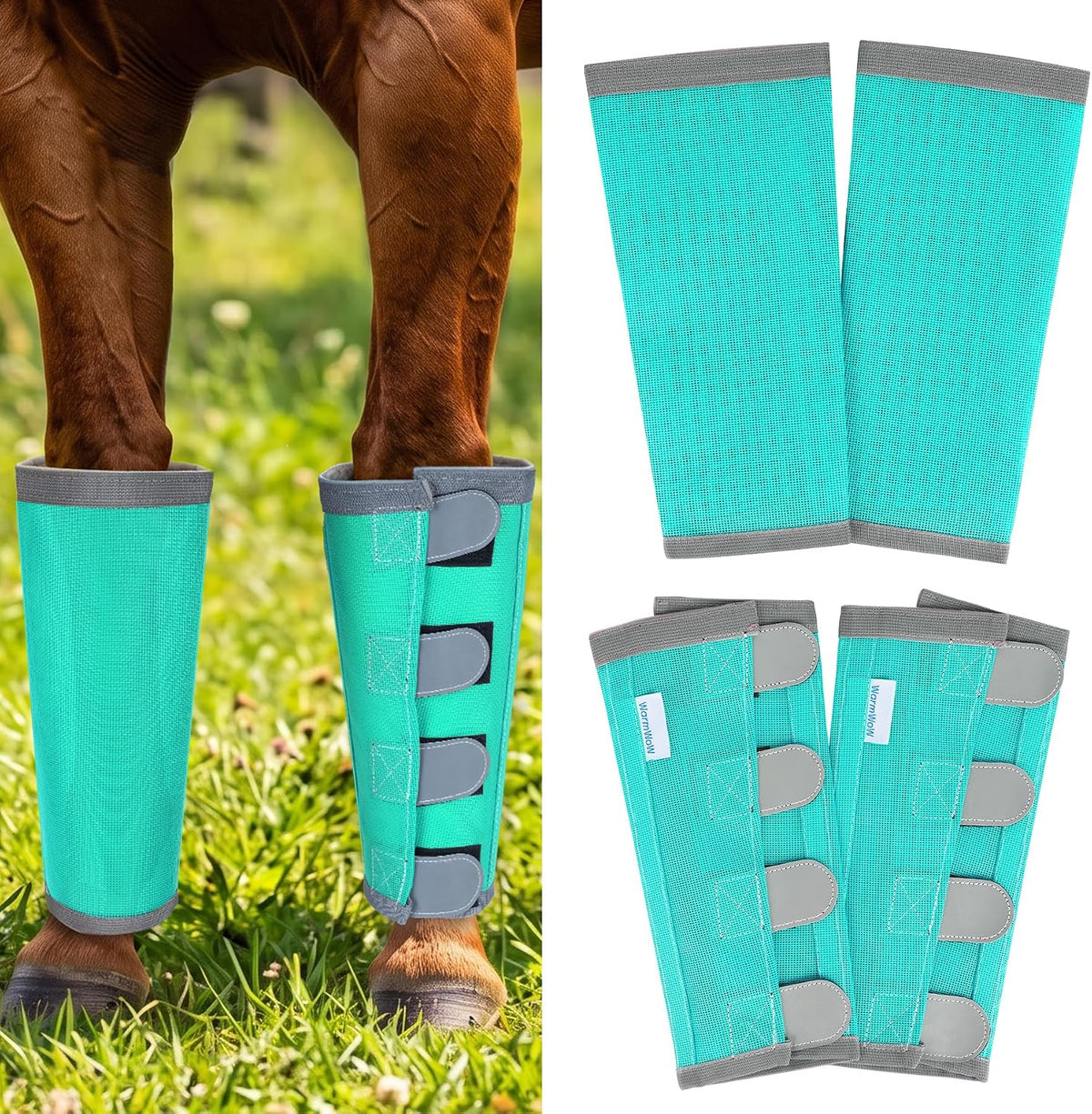 Fly Boots for Horses Set of 4 with Reflective Vercros, Loose Fitting Mesh Horse Fly Boots Leggings, Adjustable Equine