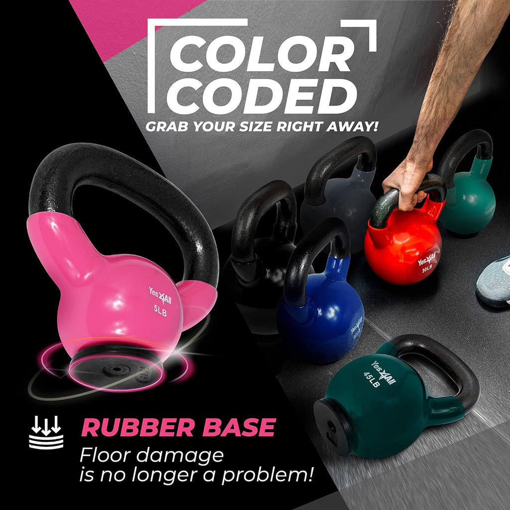 Kettlebells Rubber Base, Kettlebell Set for Women, Strength Training Kettlebells Weights (10-65 lbs)