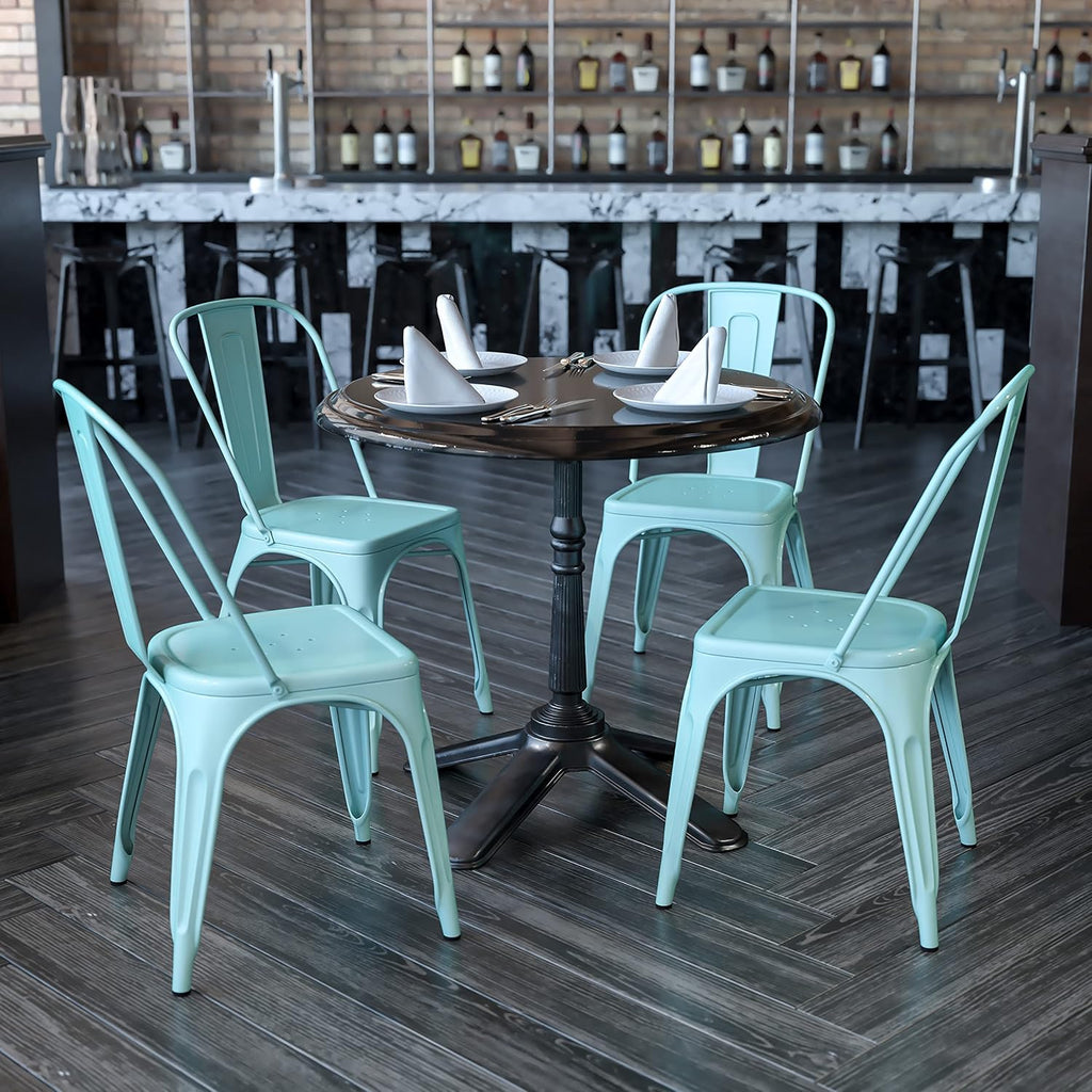 Metal Indoor/Outdoor Stackable Chair, Green, 4-Pack