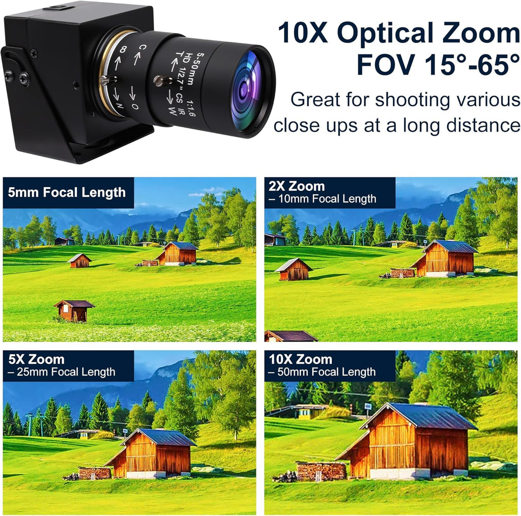 1080P USB Webcam with Telephoto 5-50mm Lens, Full HD Computer Camera 100fps/60fps/30fps for Windows/Mac/Linux/Android