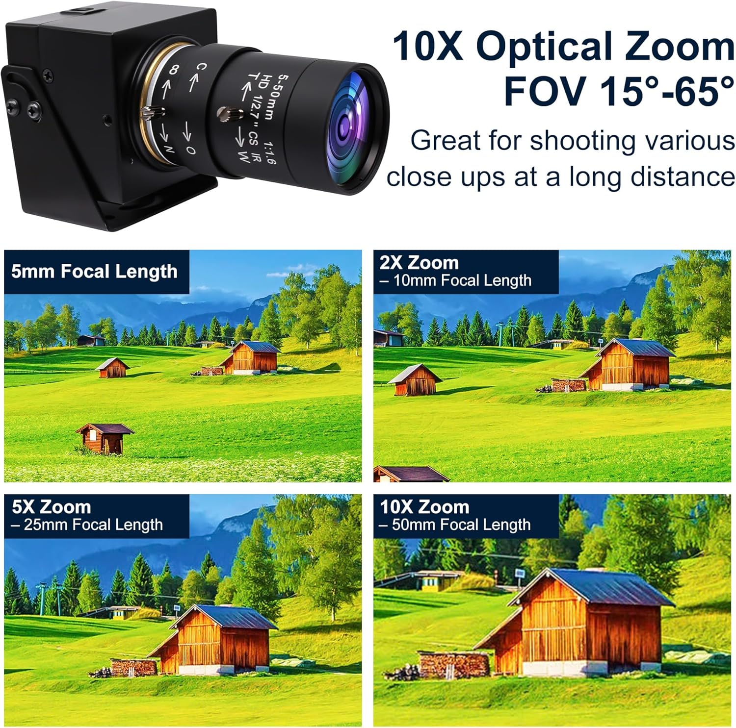 1080P USB Webcam with Telephoto 5-50mm Lens, Full HD Computer Camera 100fps/60fps/30fps for Windows/Mac/Linux/Android