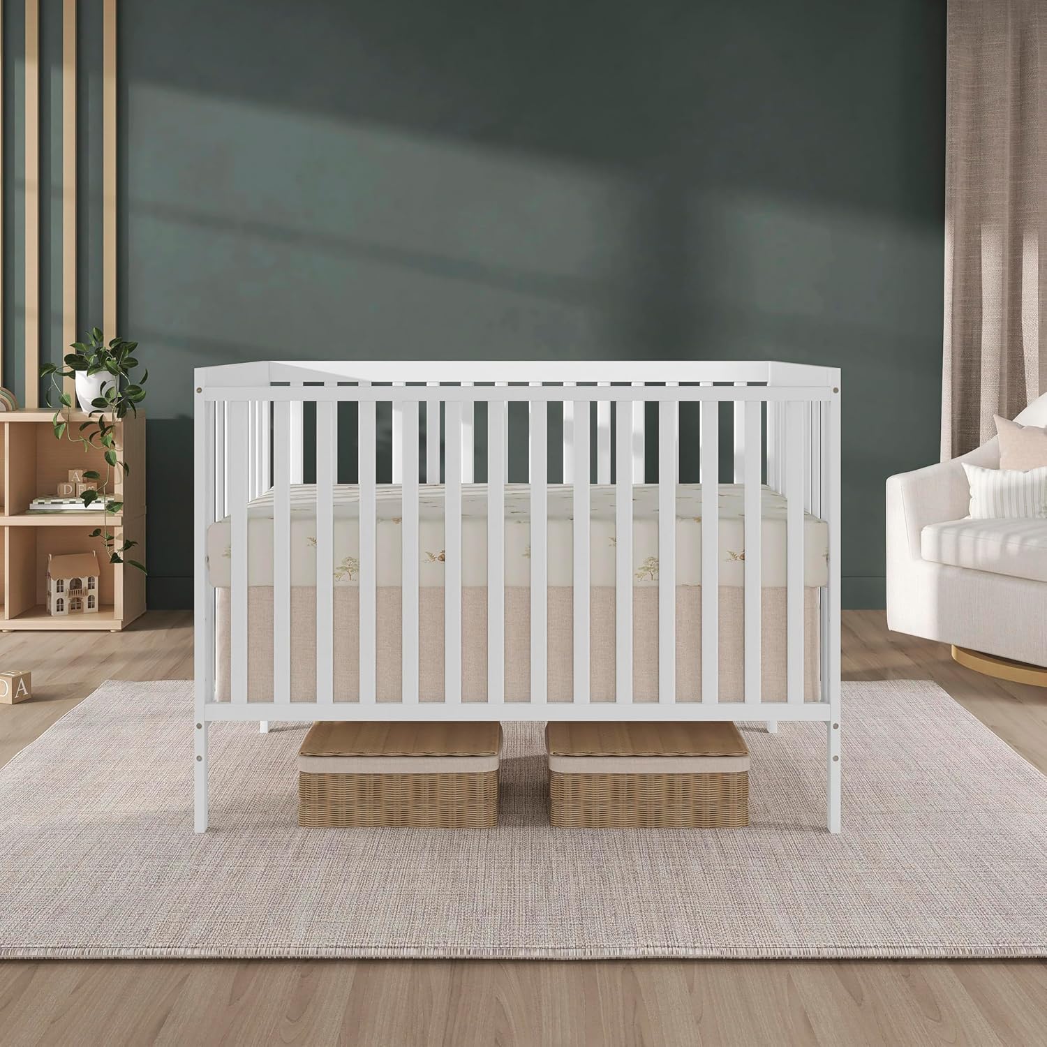 Synergy 5-in-1 Convertible Full-Size Baby Crib with Toddler, Day & Full Bed Conversion in White, GreenGuard Gold &