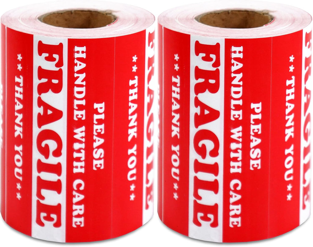1000 Labels 3" x 5" Fragile - Handle with Care Label Sticker Red Semi Gloss (2 Roll)