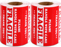 1000 Labels 3" x 5" Fragile - Handle with Care Label Sticker Red Semi Gloss (2 Roll)