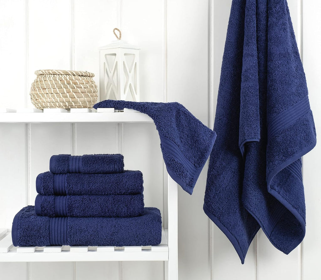 100% Cotton Turkish Towel Set, Soft Absorbent Quick Dry, 6 Piece Towel Set, Navy Blue
