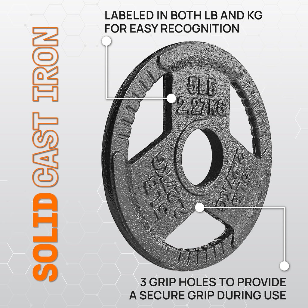 Tri-Grip Handles Cast Iron Olympic Weight Plates, 2-Inch Weight Plates for Weight Lifting with Smooth and Durable