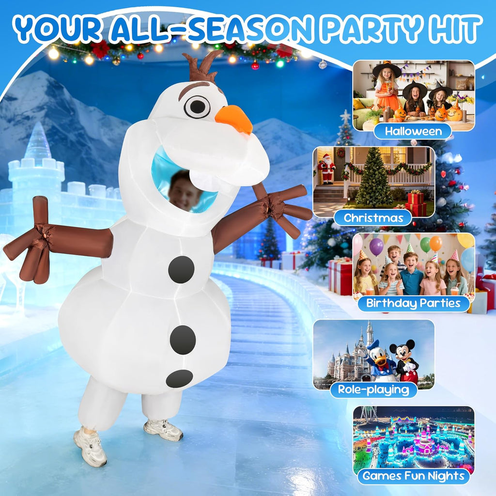 Olaf Inflatable Costume Adult, Blow Up Snowman Suit with Dual Fans, One Size Fits All Under 6.2ft, Funny Fancy Dress