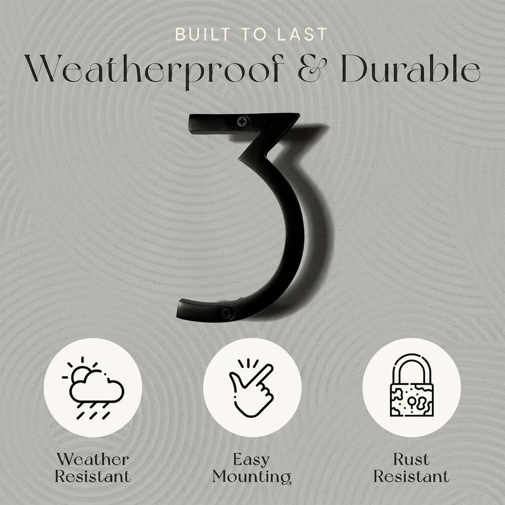 Floating House Numbers, 5 inch Aluminum Black House Numbers for Outside - Number 3, Door Numbers with Mounting Hardware