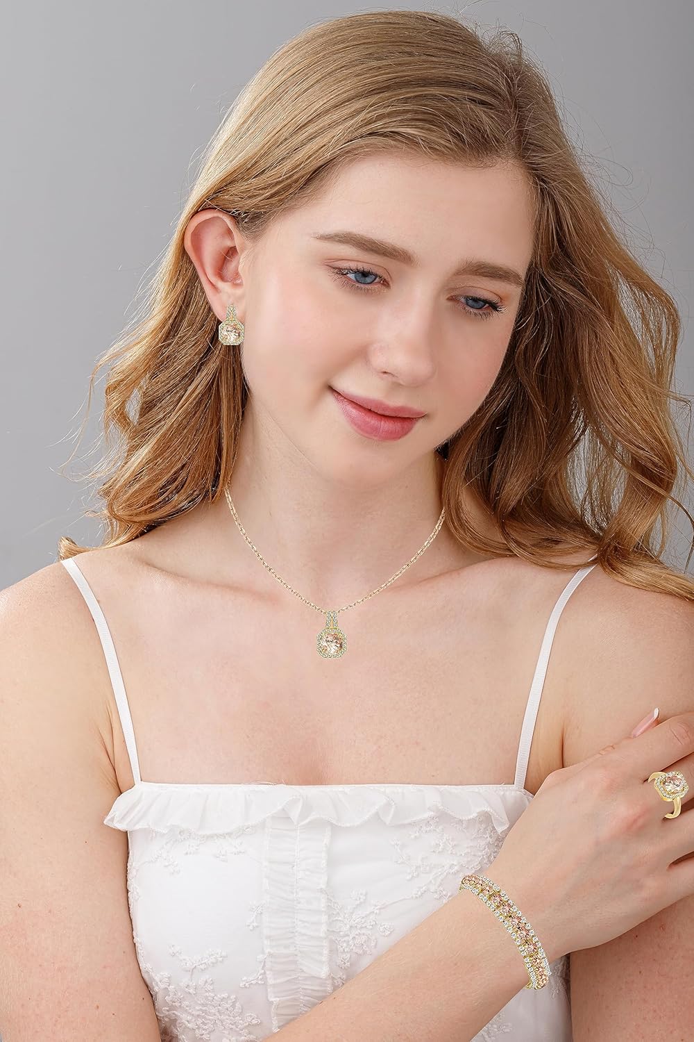 4 Pcs Cubic Zirconia Wedding Jewelry Sets for Bride Bridesmaid Cubic Zirconia Pendant Necklace Earrings Link Tennis