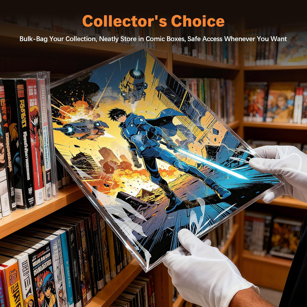 100ct Silver Age Comic Bags and Boards - Resealable Acid-Free Sleeves | Protect Regular Comics from Scratches, Dust &
