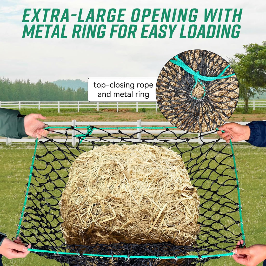 Slow Feed Hay Net, Square Bale PE Horse Hay Net with Drawstring