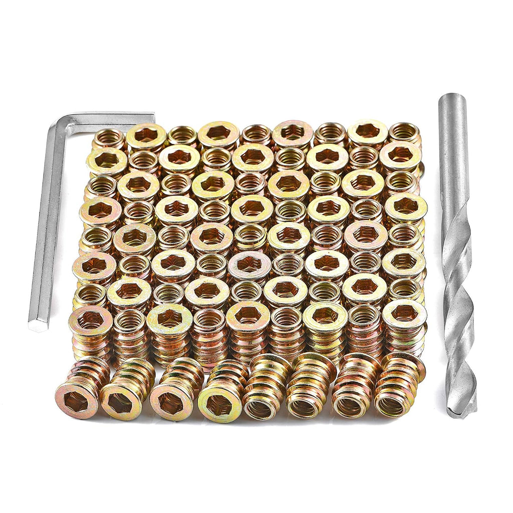 80Pcs M6x15mm Hex Nut Inserts Wood Threaded Fastener for Furniture