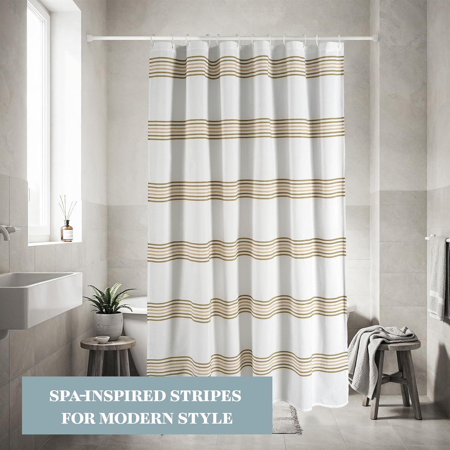 Waterproof Shower Curtain - 72W x 72H - 2 in 1 Fabric Design with Built in Laminated Inner Layer - No Liner Needed