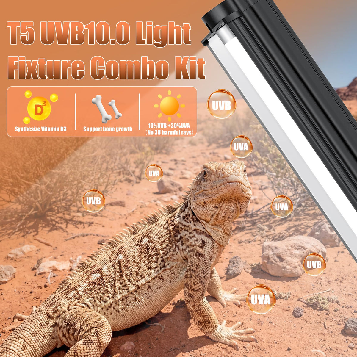 T5 UVB 10.0 Reptile Light Fixture Combo Kit (34Inch)