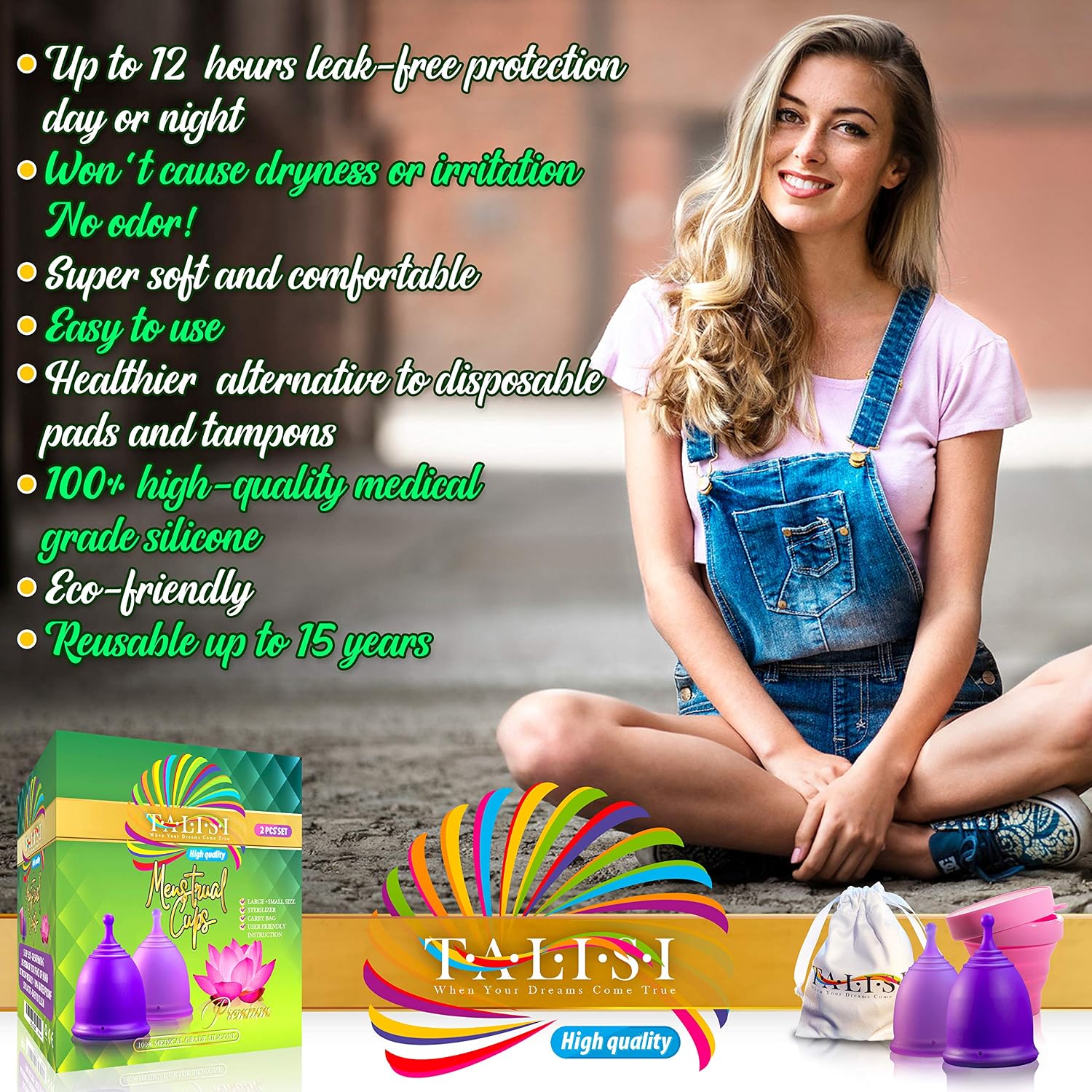 Talisi Reusable Menstrual Cup (Small & Large) Set of 2 with Foldable Silicone Sterilizer, Copa Menstruelle, Soft
