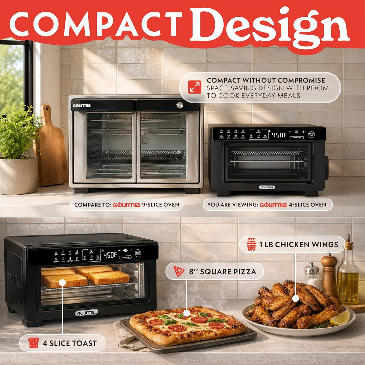 Toaster Oven Air Fryer - 4 Slice Capacity, Single Door, Digital Display, Air Fry, Toast & Dehydrate, Convection