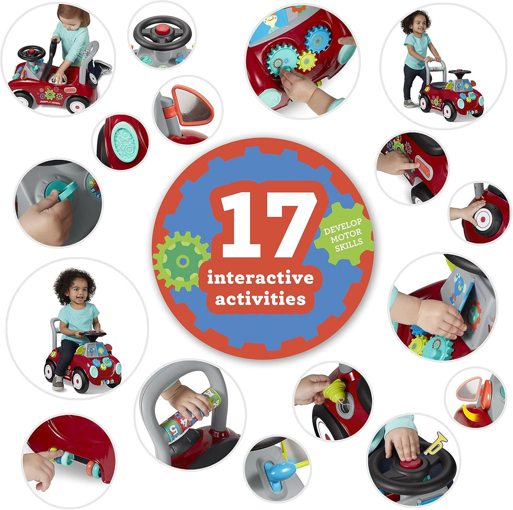 Busy Buggy, for Toddlers 1-3, 3-in-1 Push Walker Ride On Car with 17 Sensory Activities, Anti-Tip Feature, Under-Seat