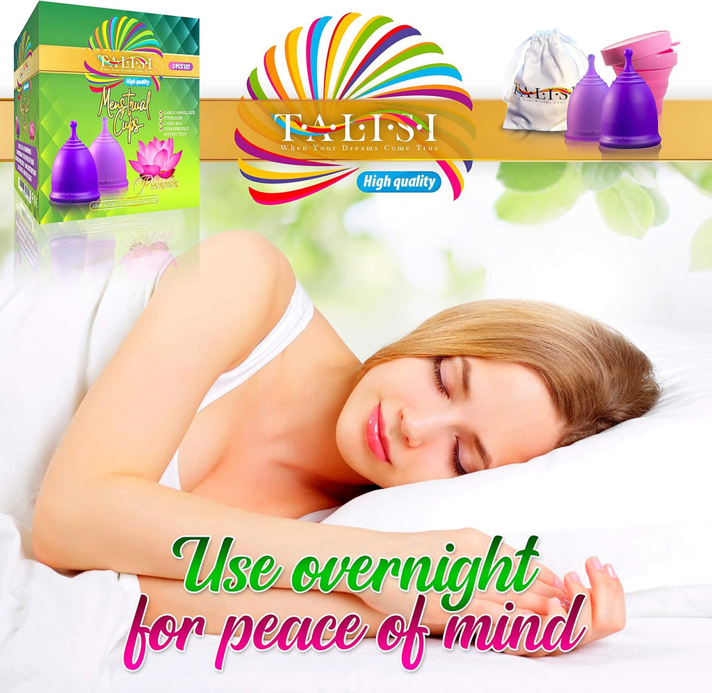 Talisi Reusable Menstrual Cup (Small & Large) Set of 2 with Foldable Silicone Sterilizer, Copa Menstruelle, Soft
