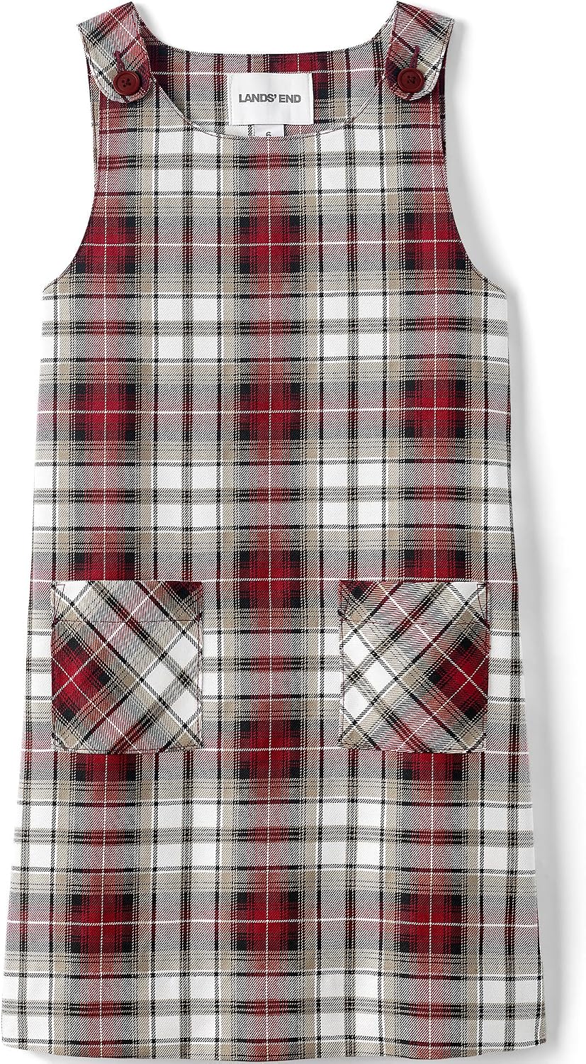 Girls Plaid Button Shoulder Patch Pocket Jumper 2 Garnet/Khaki Plaid