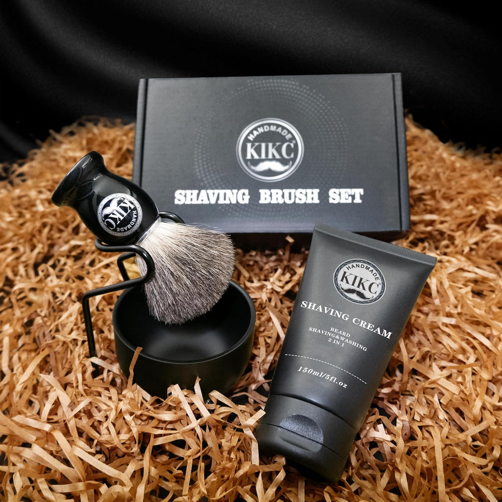 5 in 1 Shaving Kit for Wet Shave, Set Includes Hand Crafted Pure Badger Shave Brush, Stainless Steel Lathering Soap