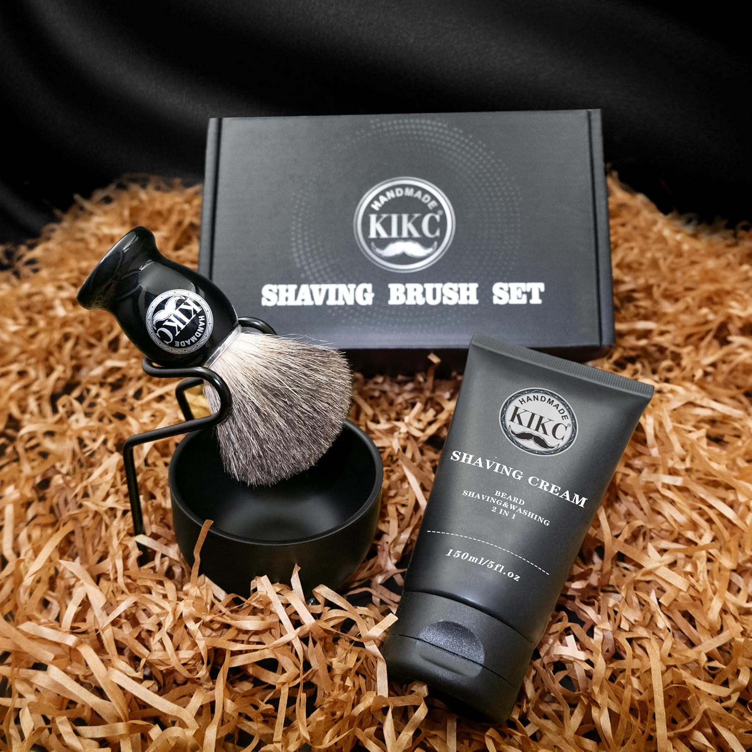 5 in 1 Shaving Kit for Wet Shave, Set Includes Hand Crafted Pure Badger Shave Brush, Stainless Steel Lathering Soap