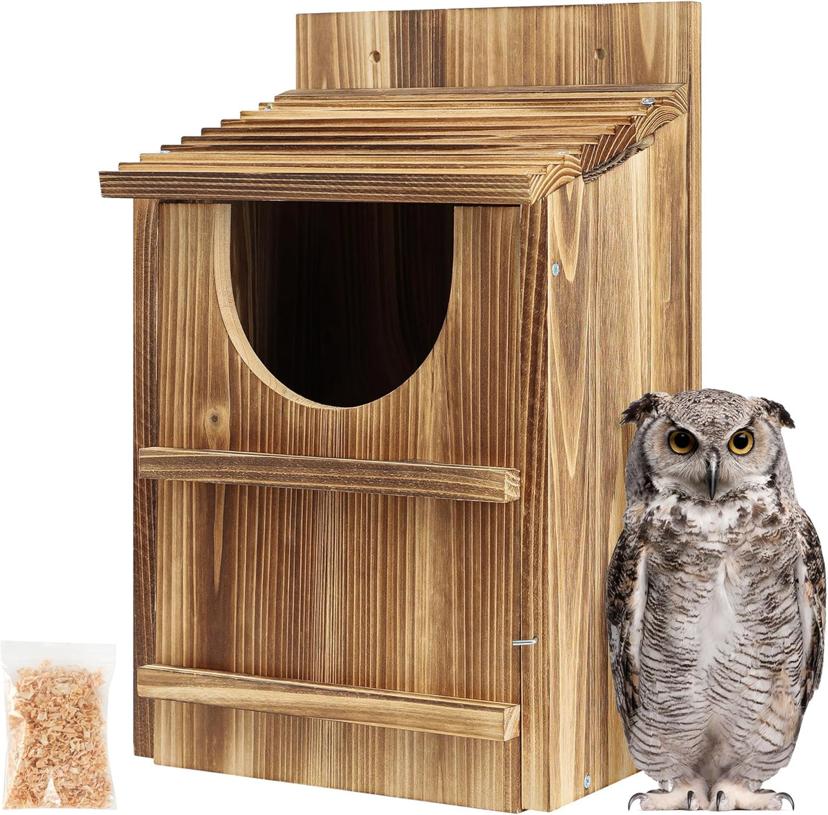Durable Carbonized Cedar Owl House,Bird Box for Wildlife Lovers