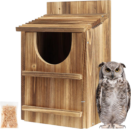 Durable Carbonized Cedar Owl House,Bird Box for Wildlife Lovers