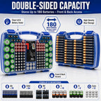 180 Battery Organizer Case with Tester, Double-Sided, Locking Lid, Blue