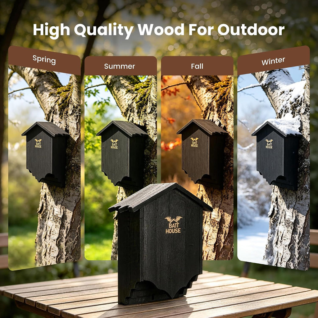 Bat Houses for Outdoors for Tree, Large Double Chamber Bat Box for Outside, Wooden Bat House Kit for Bats to Land and