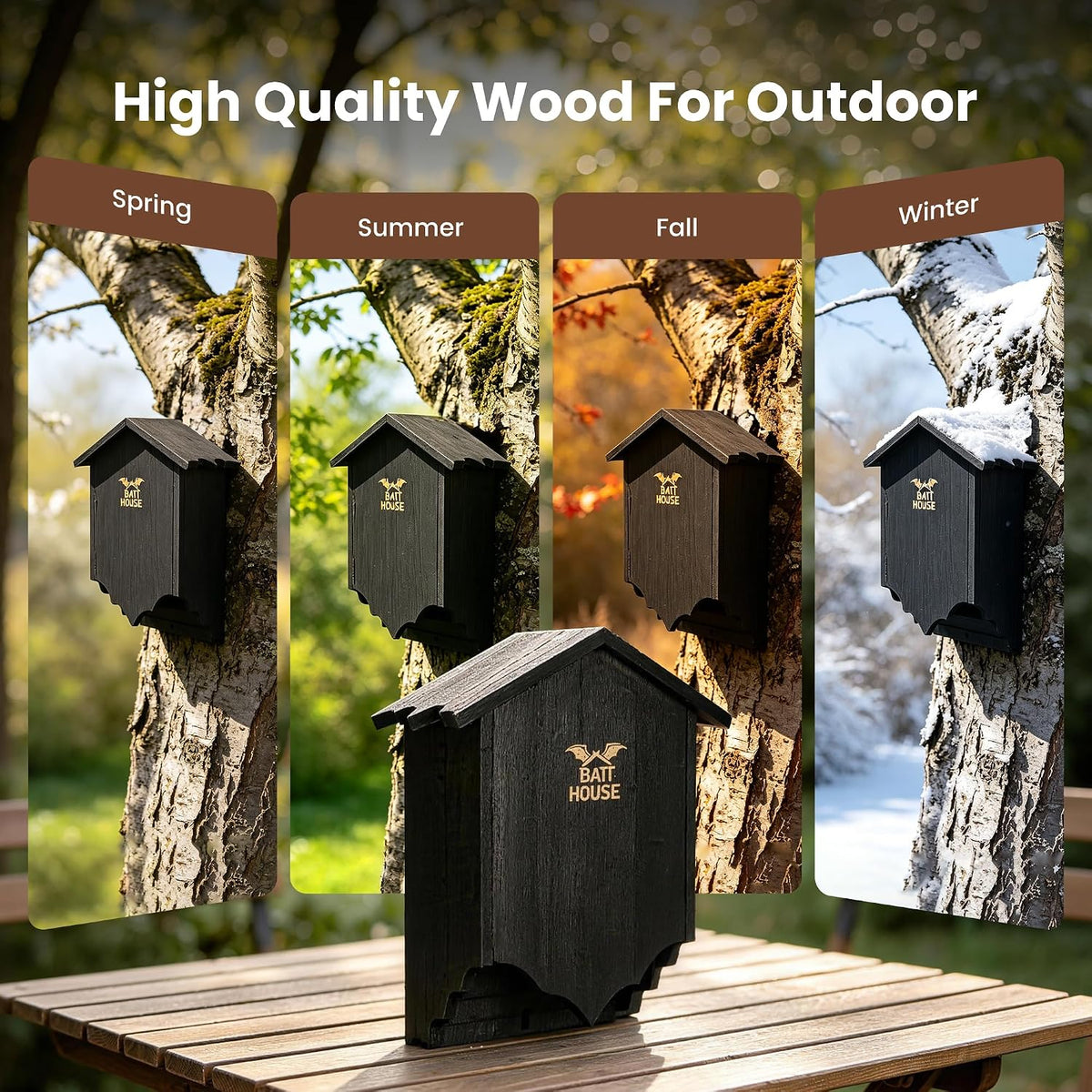 Bat Houses for Outdoors for Tree, Large Double Chamber Bat Box for Outside, Wooden Bat House Kit for Bats to Land and
