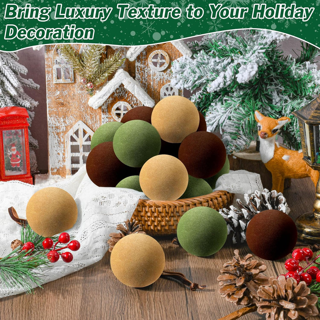 30 Pcs Velvet Christmas Balls,2.4 Inch Flocked Ornaments with Velvet Ribbons, Shatterproof Plastic Christmas Bulbs