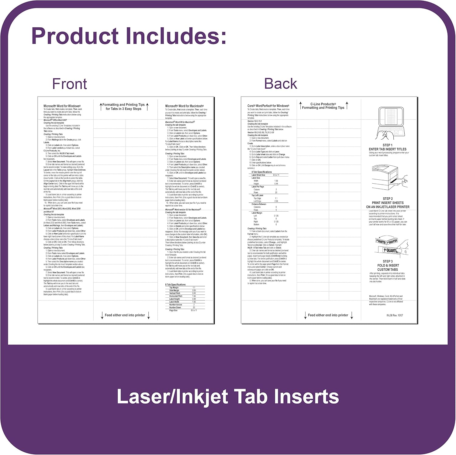 Sheet Protectors with Index Tabs, Clear Tabs, 2", 11 x 8.5, 8/Set