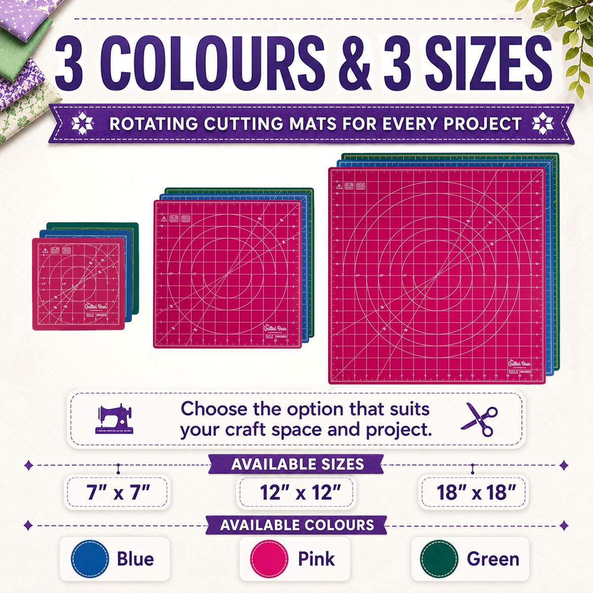 12" x 12" Rotating Self-Healing Cutting Mat, Pink | Square Mat, 360° Rotation, Locking Mechanism, 5-Layer Surface