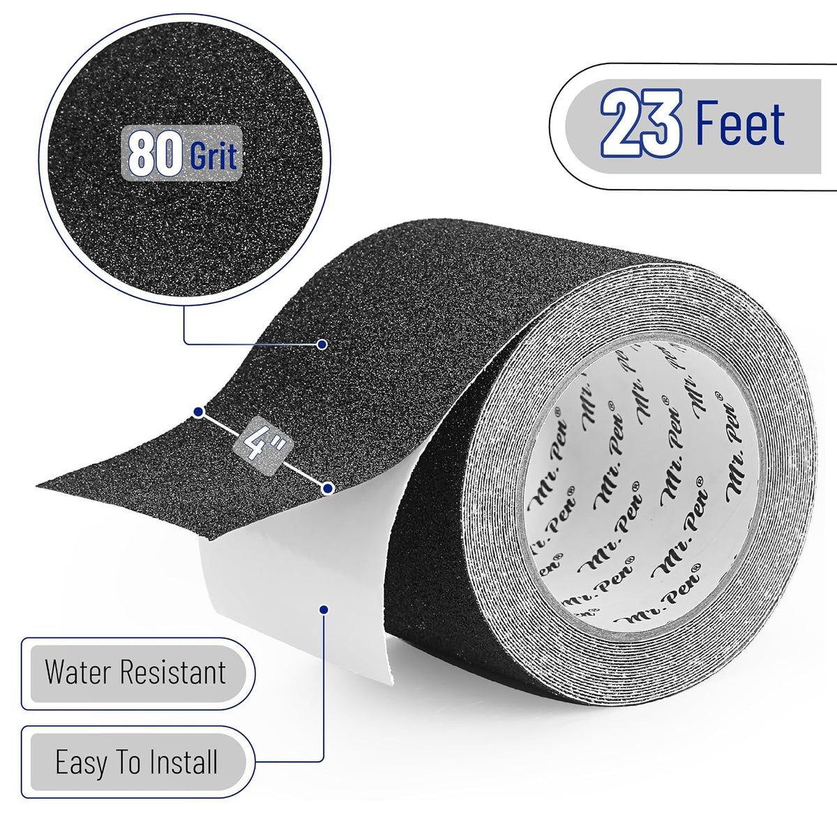 Anti Slip Tape, 4 Inch x 23 Feet, Black, Waterproof