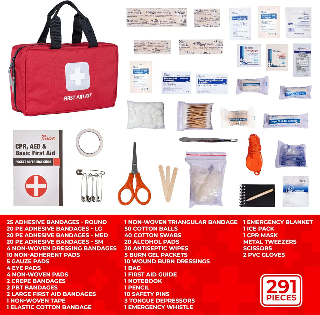 Home Essentials First Aid Kit (291 Pieces) - First Aid Bag with Multi-Sized Bandage, Gauze, Wipes, Scissors, Gloves