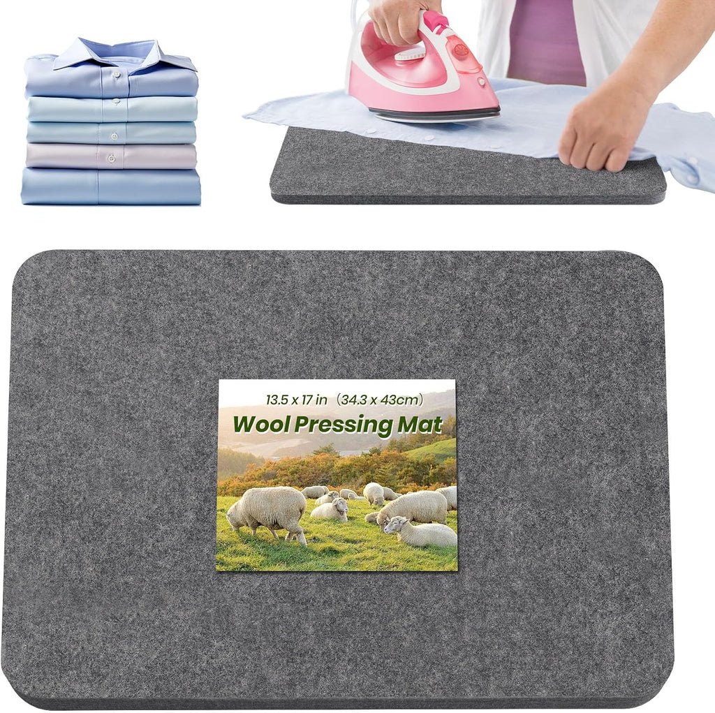 Wool Pressing Mat 13.5"x 17" Ironing Mat for Quilting（Dark Gray） | 1/2" Thick Heat Reflective Wool Pad for Small