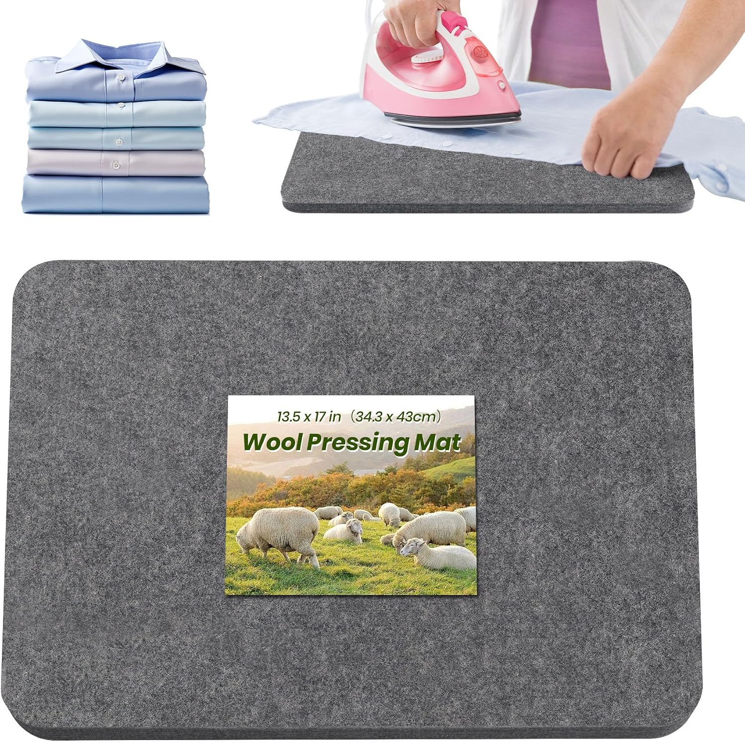 Wool Pressing Mat 13.5"x 17" Ironing Mat for Quilting（Dark Gray） | 1/2" Thick Heat Reflective Wool Pad for Small