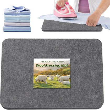 Wool Pressing Mat 13.5"x 17" Ironing Mat for Quilting（Dark Gray） | 1/2" Thick Heat Reflective Wool Pad for Small