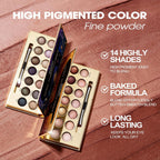 14-Color Baked Eyeshadow Palette, Matte & Shimmer, Sunset Blush