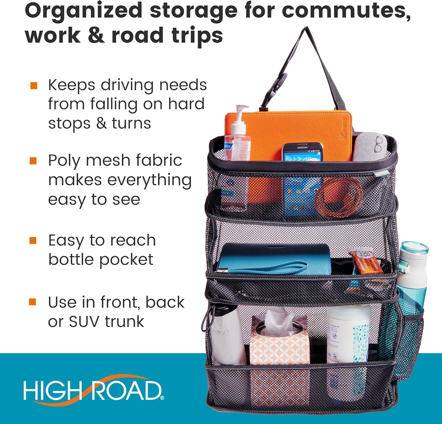 Multipurpose Car Storage Organizer with Mesh Bins - SUV Trunk Organizer, Passenger Seat Organizer or Back Seat