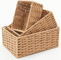 Small Wicker Basket for Organizing, Woven Storage Basket Set of 3 - Handwoven Natural Paper Rope Baskets to Declutter