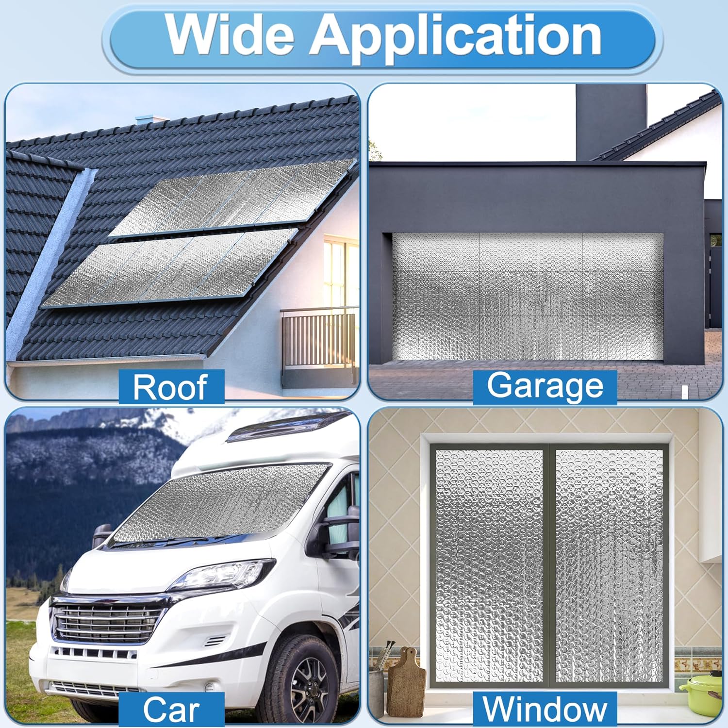 Garage Door Insulation Kit 16P Double Bubble Window Heat Insulation Panels, 6MM 16x8FT Reflective Aluminum Foil