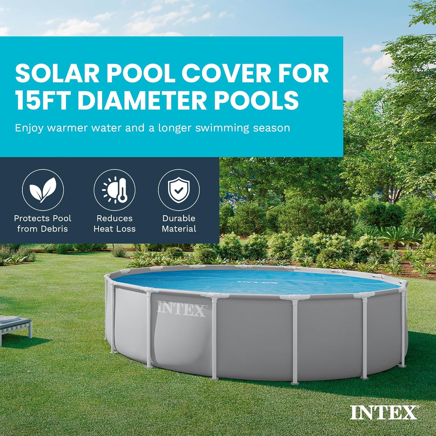 28013E Solar Pool Cover: for 15ft Round Easy Set and Metal Frame Pools – Insulates Pool Water – Reduces Water